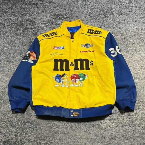 Vintage M&M Racing JH Design NASCAR Jacket Mens XL Yellow Blue 90s Embroidered - Picture 1 of 15